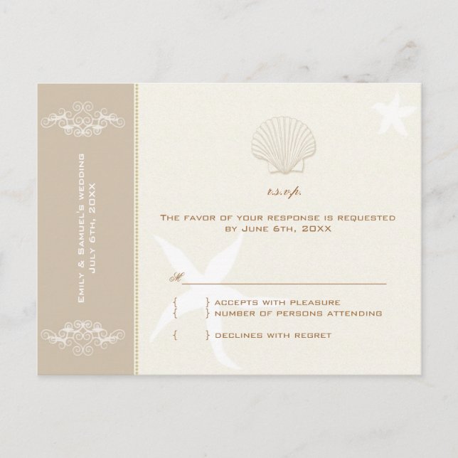 Taupe Ivory Destination Beach Wedding UAWG Einladungspostkarte (Vorderseite)