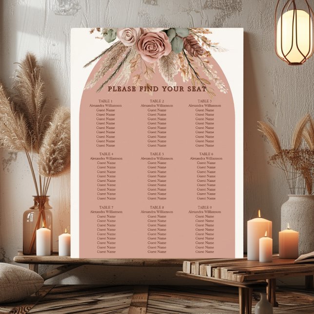Taupe ivory pampas grass wedding seating chart poster (Von Creator hochgeladen)
