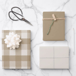 Taupe Kariertes Herbstmuster-Design Geschenkpapier Set