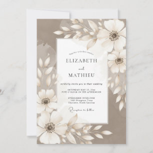 Taupe Künstlerische Blütenhochzeit Einladung
