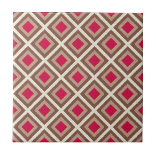 Taupe, leichte Taupe, Hot Pink Ikat Diamonds STayl Fliese (Vorderseite)