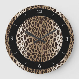 Taupe Leopard Animal Print Große Wanduhr