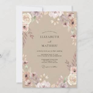 Taupe Lila Wasserfarben-Hochzeit Einladung