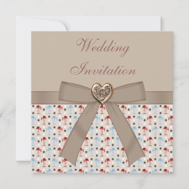 Taupe Linen Wonderland Flamingos Hochzeit Einladun Einladung (Vorderseite)