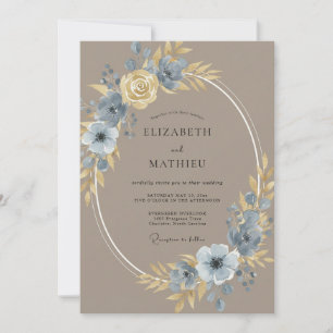 Taupe Majestätische Blumenhochzeit Einladung