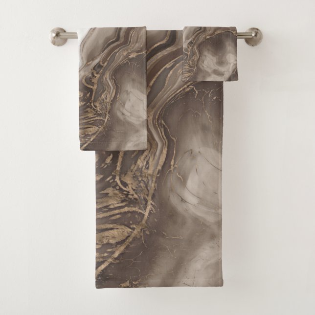 Taupe Marmor und Gold abstrakt Badhandtuch Set (Insitu)
