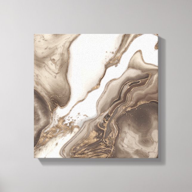 Taupe Marmor und Gold abstrakt Leinwanddruck (Vorderseite)