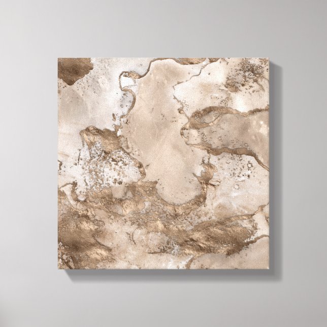 Taupe Marmor und Gold abstrakt Leinwanddruck (Vorderseite)