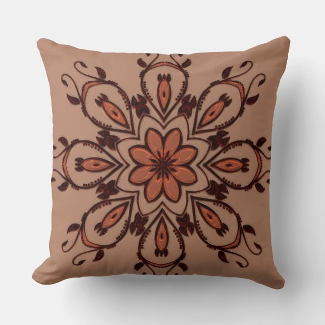 Taupe/ Melon Mandala Coussin réversible (Recto)