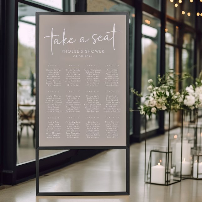 Taupe Minimal Script Brautparty Seating Chart Poster (Von Creator hochgeladen)
