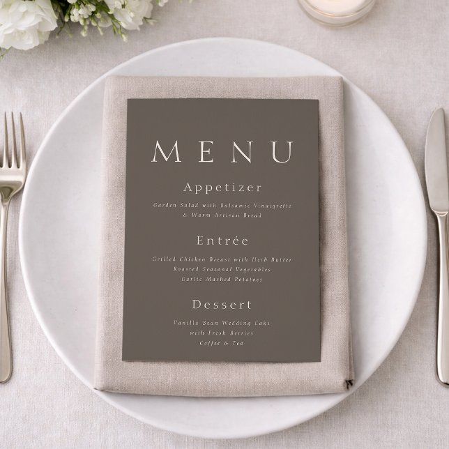 Taupe Minimalist Wedding Menu Card Einladung (Von Creator hochgeladen)