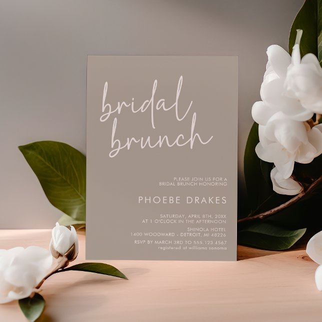 Taupe Minimalistisch Script Bridal Brunch Einladung (Von Creator hochgeladen)