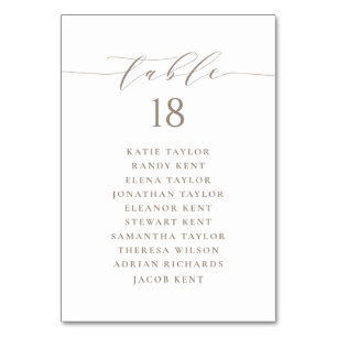 Taupe Minimalistische Schrift Hochzeits-Sitzplan Tischnummer
