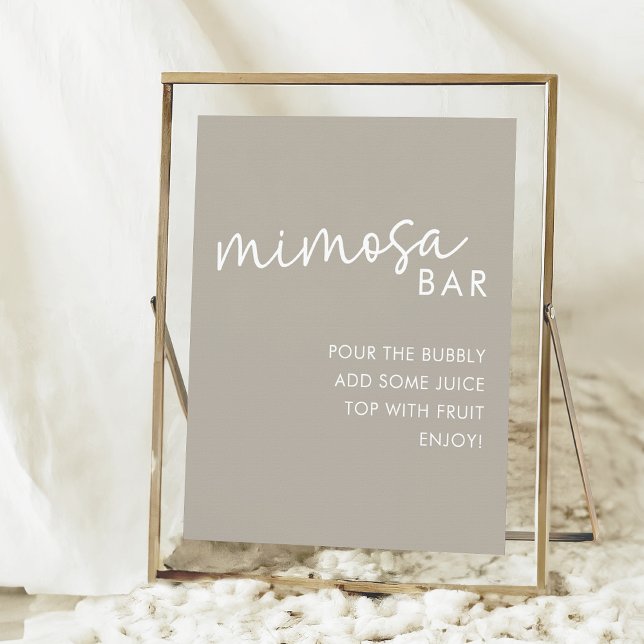 Taupe Minimalistisches Script Brautparty Mimosa Ba Poster (Von Creator hochgeladen)