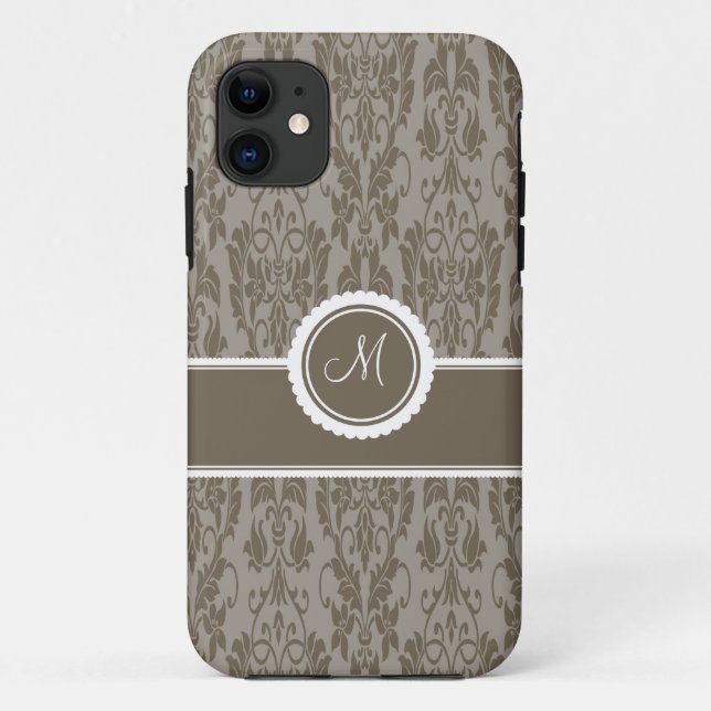 Taupe-mit Monogramm Damast-Case-Mate iPhone 5 Fall Case-Mate iPhone Hülle (Rückseite)