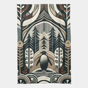 Taupe Mocha Elfenbeinpinguinwald mit Arkaden Geschirrtuch