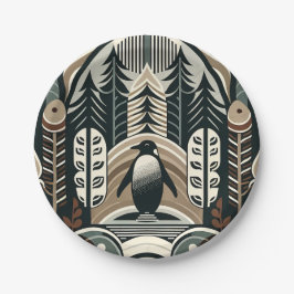 Taupe Mocha Elfenbeinpinguinwald mit Arkaden Pappteller