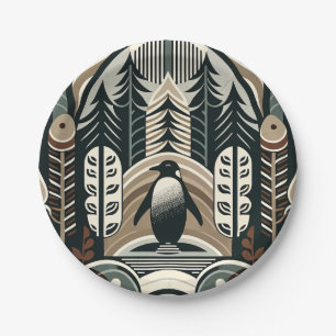 Taupe Mocha Elfenbeinpinguinwald mit Arkaden Pappteller