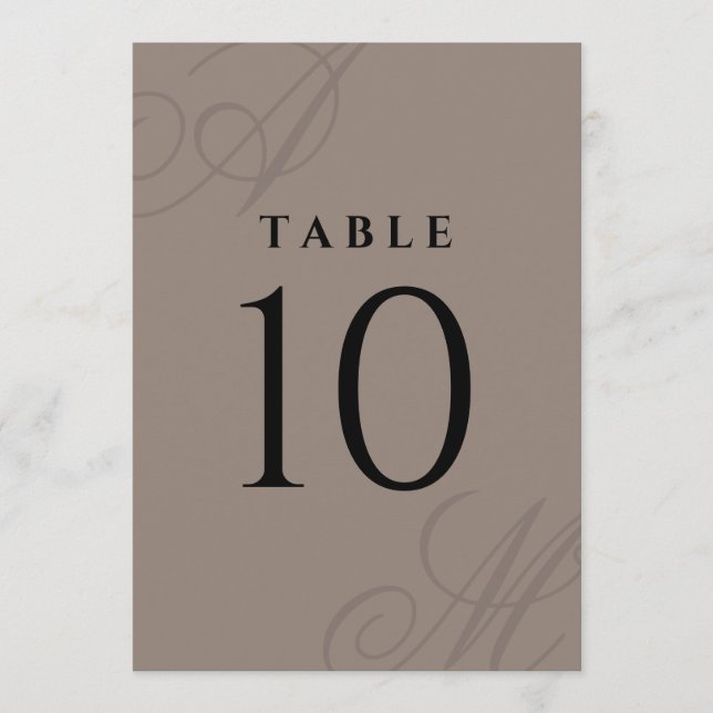 Taupe Modern Edge Elegante Monogram-Tischnummern (Vorderseite)