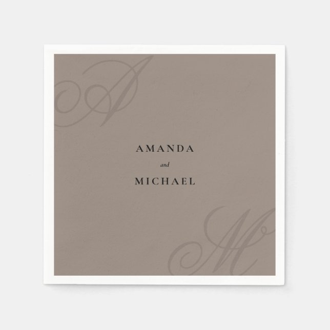 Taupe Modern Edge Elegante Monogram Wedding Serviette (Vorderseite)