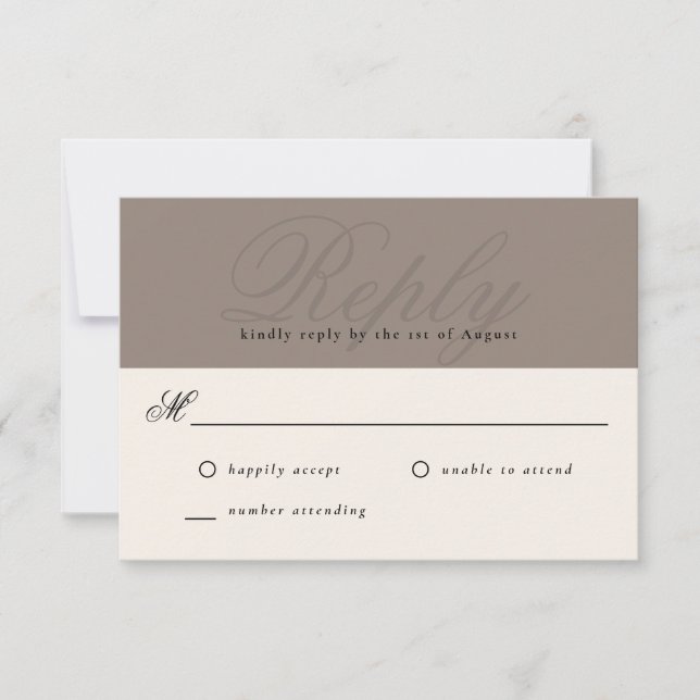 Taupe Modern Elegant Minimal Monogram RSVP (Vorderseite)