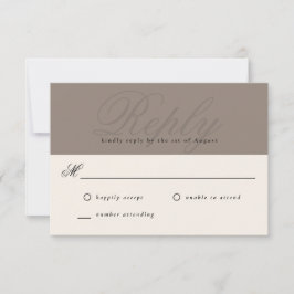 Taupe Modern Elegant Minimal Monogram RSVP Karte