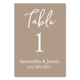 Taupe Moderne Elegance Hochzeit Tischnummer