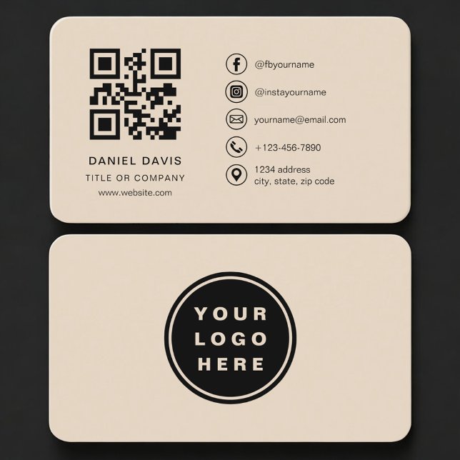 Taupe Neutrales Logo QR-Code Professionell  Visitenkarte (Von Creator hochgeladen)