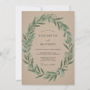 Taupe-Oliv-Kranz-Hochzeit Einladung