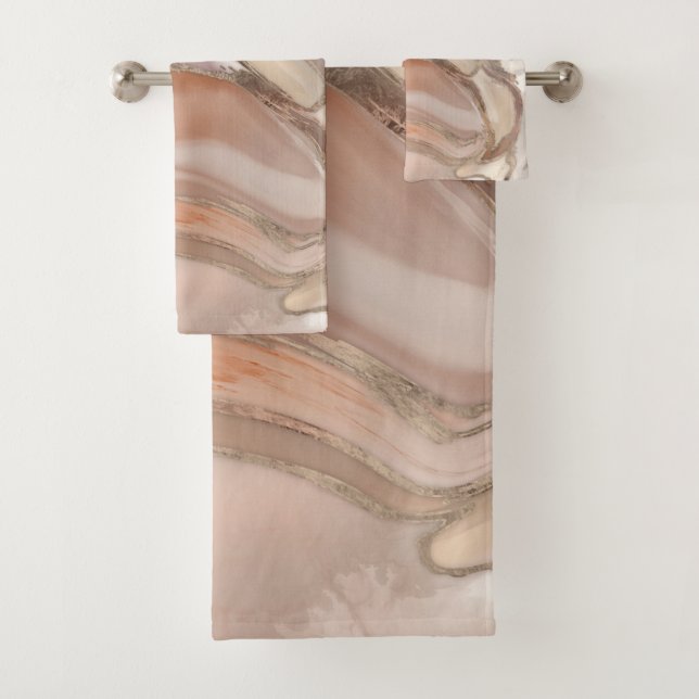 Taupe Palette flüssiger Marmor und Gold abstrakt Badhandtuch Set (Insitu)