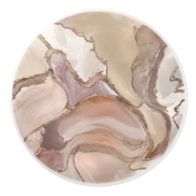 Taupe Palette flüssiger Marmor und Gold abstrakt Keramikknauf (Vorderseite)