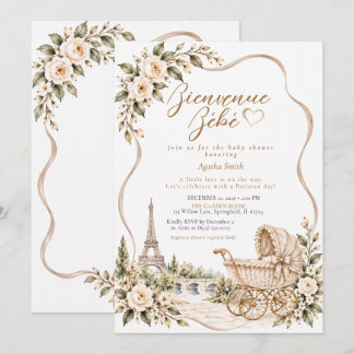 Taupe Pariser Garten Florales Babyshower  Einladung