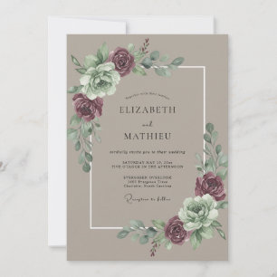 Taupe-Pfingstrosen-Hochzeit Einladung