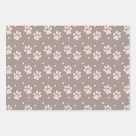 Taupe & Pink Paw Print - Hundeschild Geschenkpapier Set
