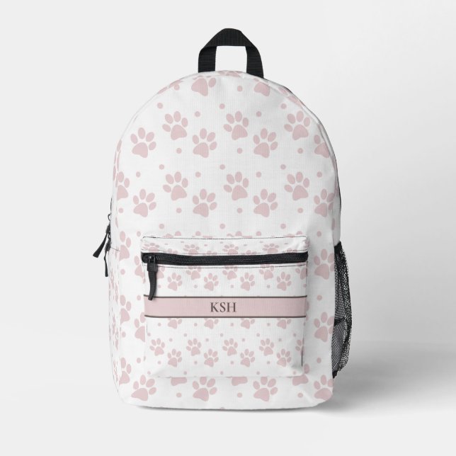 Taupe & Pink Paw Print - Personalisierter Hundesch Bedruckter Rucksack (Vorderseite)