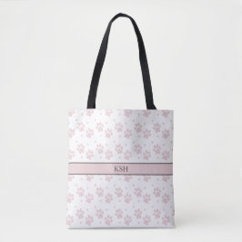 Taupe & Pink Paw Print Tote Bag – Personalized Tasche