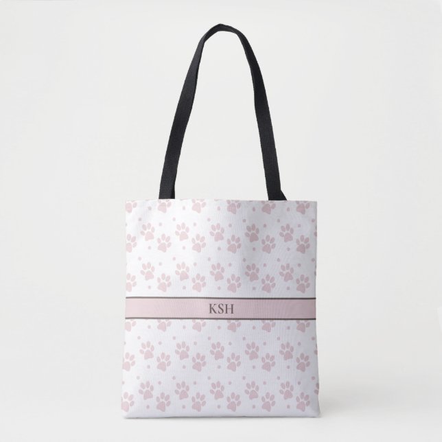 Taupe & Pink Paw Print Tote Bag – Personalized Tasche (Vorderseite)