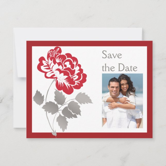 Taupe Red White Peony FOTO Save the Date Karte (Vorderseite)