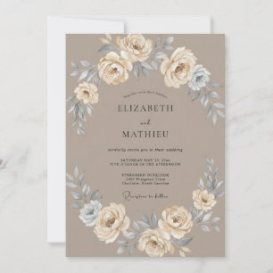 Taupe-Rosa Botanische Romantische Hochzeit Einladung
