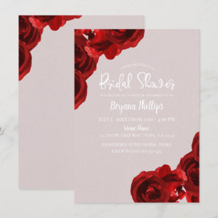 Taupe-Rosé Rote Aquarellrosen Brautparty Einladung