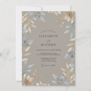Taupe-Schiefer-Laub-Eukalyptus-Hochzeit Einladung