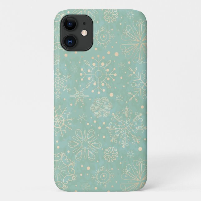Taupe Schneeflocken auf Minz Weihnachten Case-Mate iPhone Hülle (Rückseite)