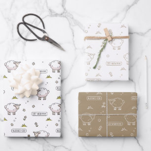 Taupe Sheep Eid Mubarak Kids Geschenkpapier Set