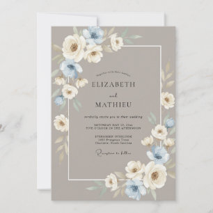 Taupe-Silber-Pfingstrosen-Hochzeit Einladung