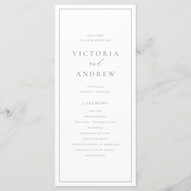 Taupe Simple Typografy Formal Wedding Programm (Vorderseite)