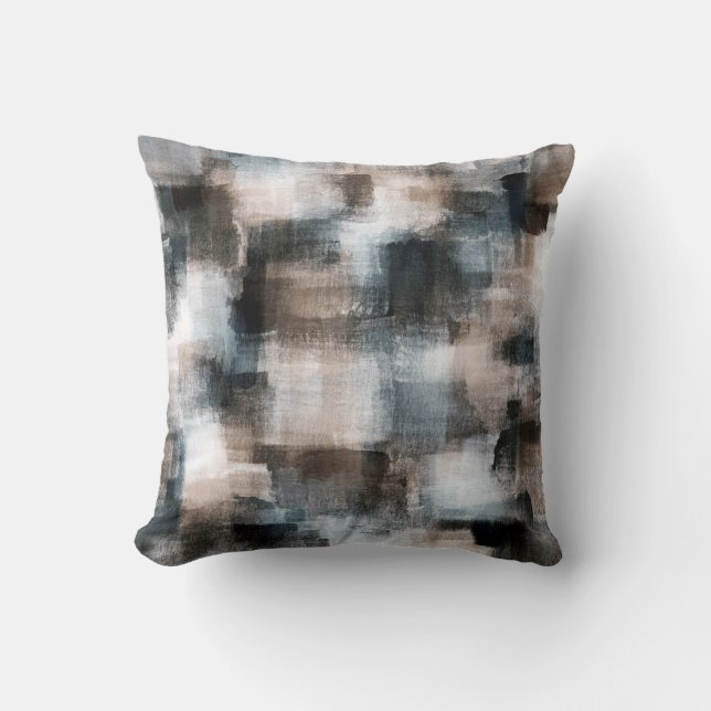 Taupe Slate Pinselstriche Abstrakt Kissen (Vorderseite)