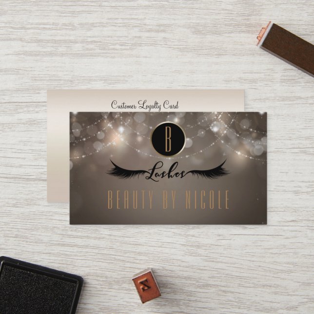 Taupe Sparkle Chic Eyelashes Kundenkarte Treuekarte (Vorderseite/Rückseite Beispiel)