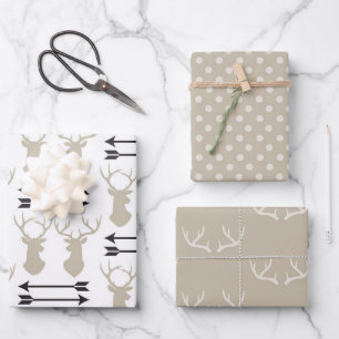 Taupe Stag Kopf, Pfeile und Geweihe Geschenkpapier Set