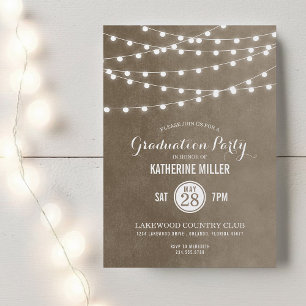 Taupe String Lights Graduation Party Einladung