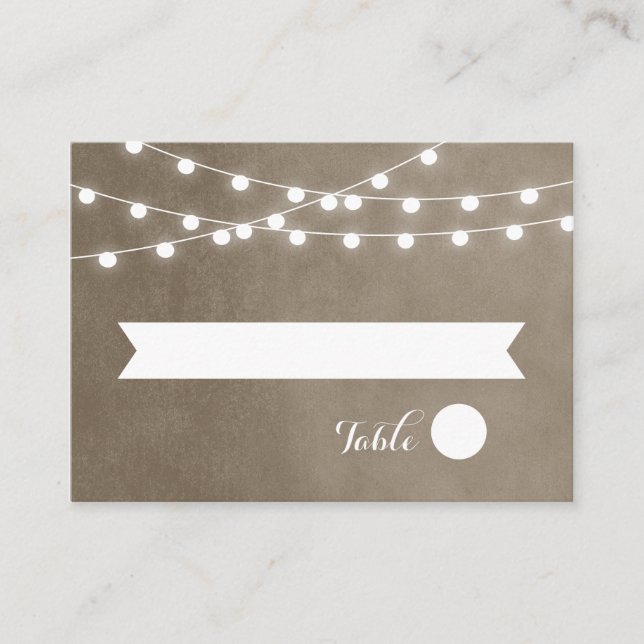 Taupe String Lights Mariage Escort Cartes (Devant)